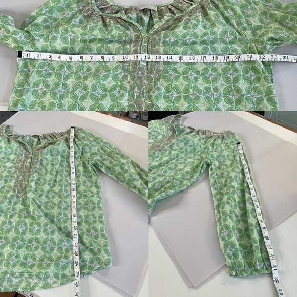 Sigrid Olsen Studio Green Abstract Print Blouse Embroidered Women's Sz L Cotton - Picture 6 of 8